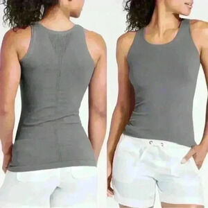 Athleta Pura Tank Top Size XS Ribbed Organic Cotton Gray Seamless Fitted
